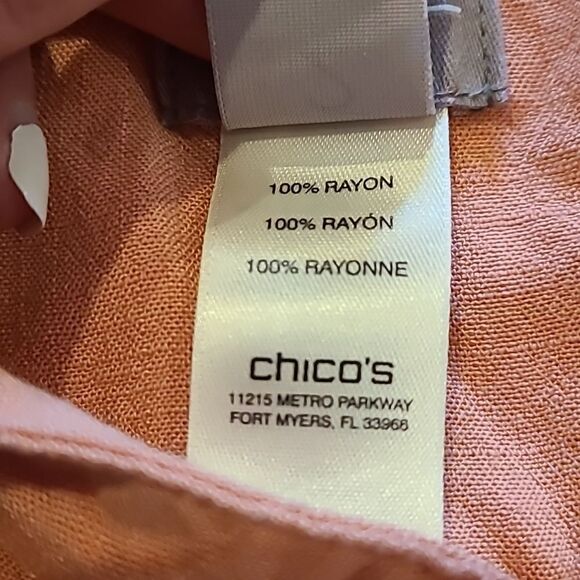 Chicos womens light orange soft rayon flowy button up back‎ long sleeve shirt - Picture 4 of 7